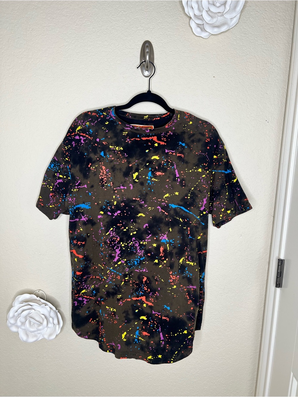NTM Rolling Paper Neon Splatter Graphic Tee L Streetwear Grunge Paint Splatter